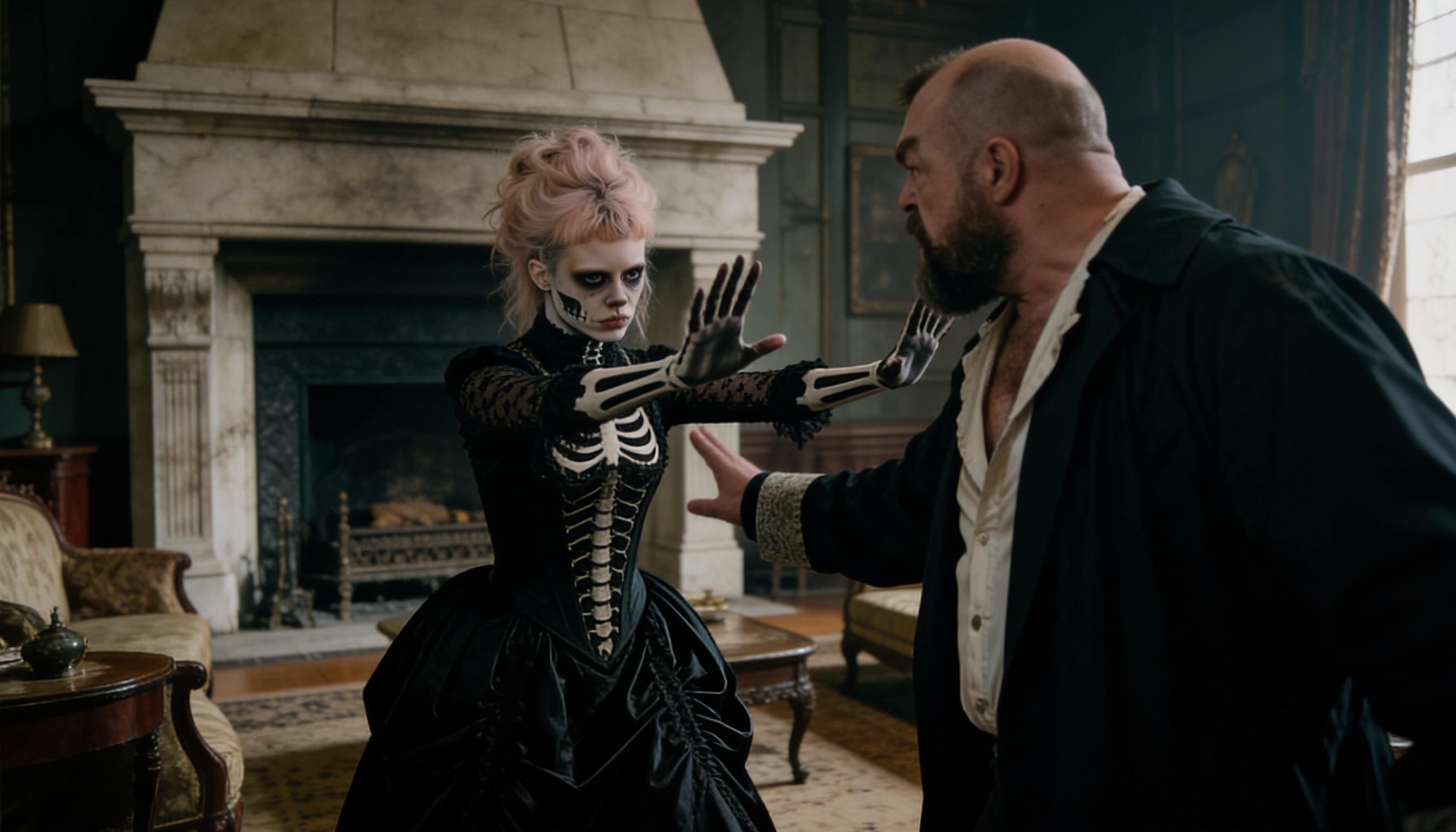 Vesperine confronting a man in the manor